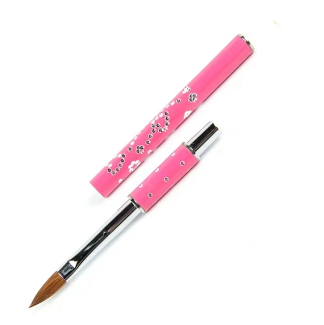 Kolinsky Acrylic Nail Brush Size 8 Non-slip 3D Nail Art Brush  with hot pink rhinestone handle