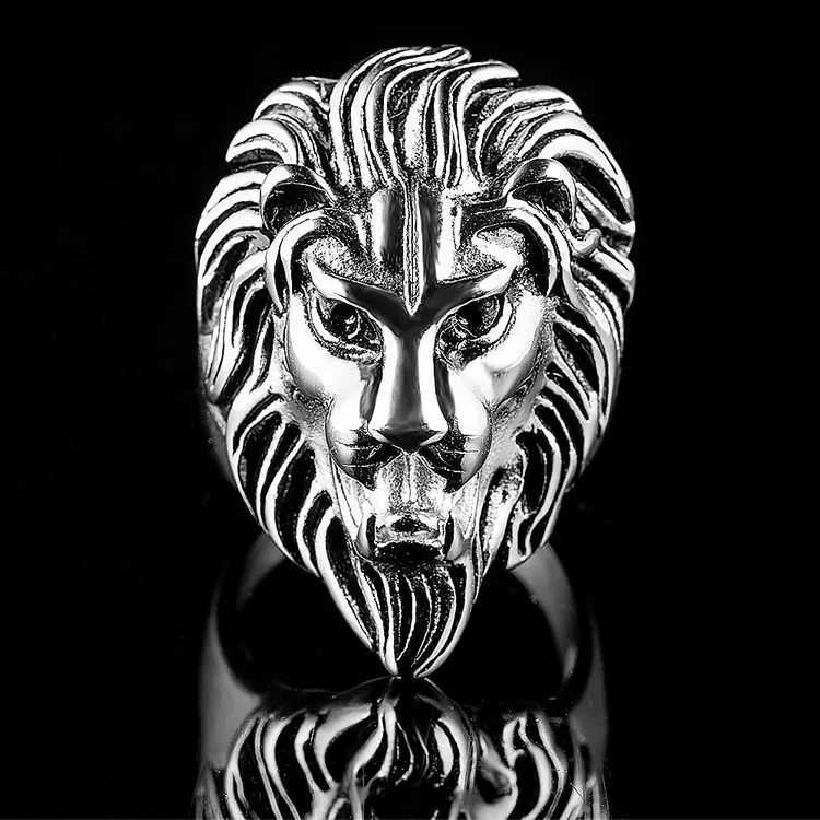 Custom Wholesale Fashion Animal Jewelry Stainless Steel Gold Plated Lion Head Finger Ring For Men