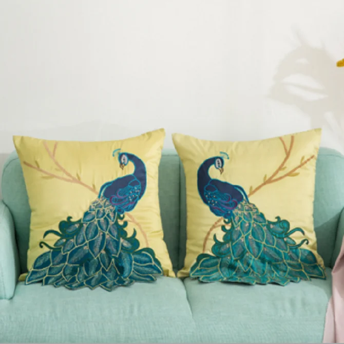 Супермягкие наволочки для диванной кровати, дивана, украшение, перья павлина, вышитые экологически чистые простые окрашенные наволочки для больницы, отеля