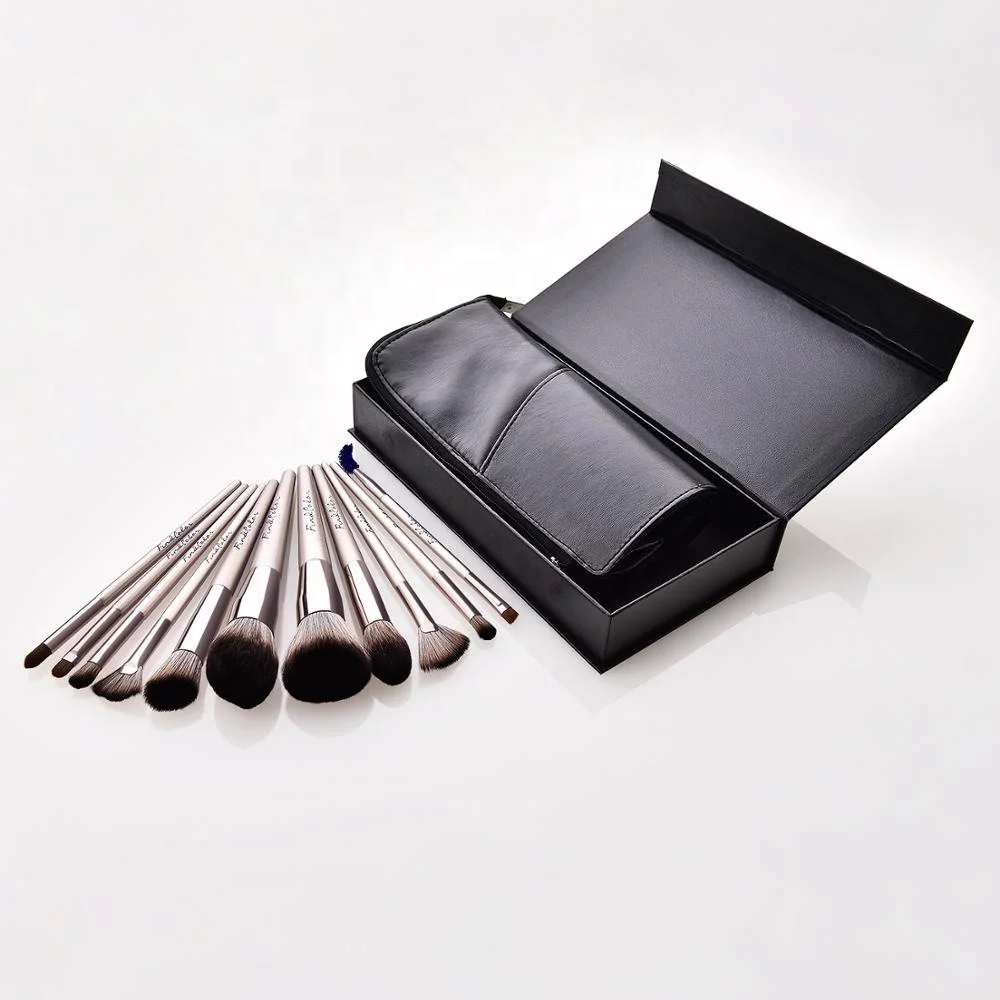 PU bag makeup brush 11pcs silver color black paper box packaging brush 11pcs cosmetic brush Stock now