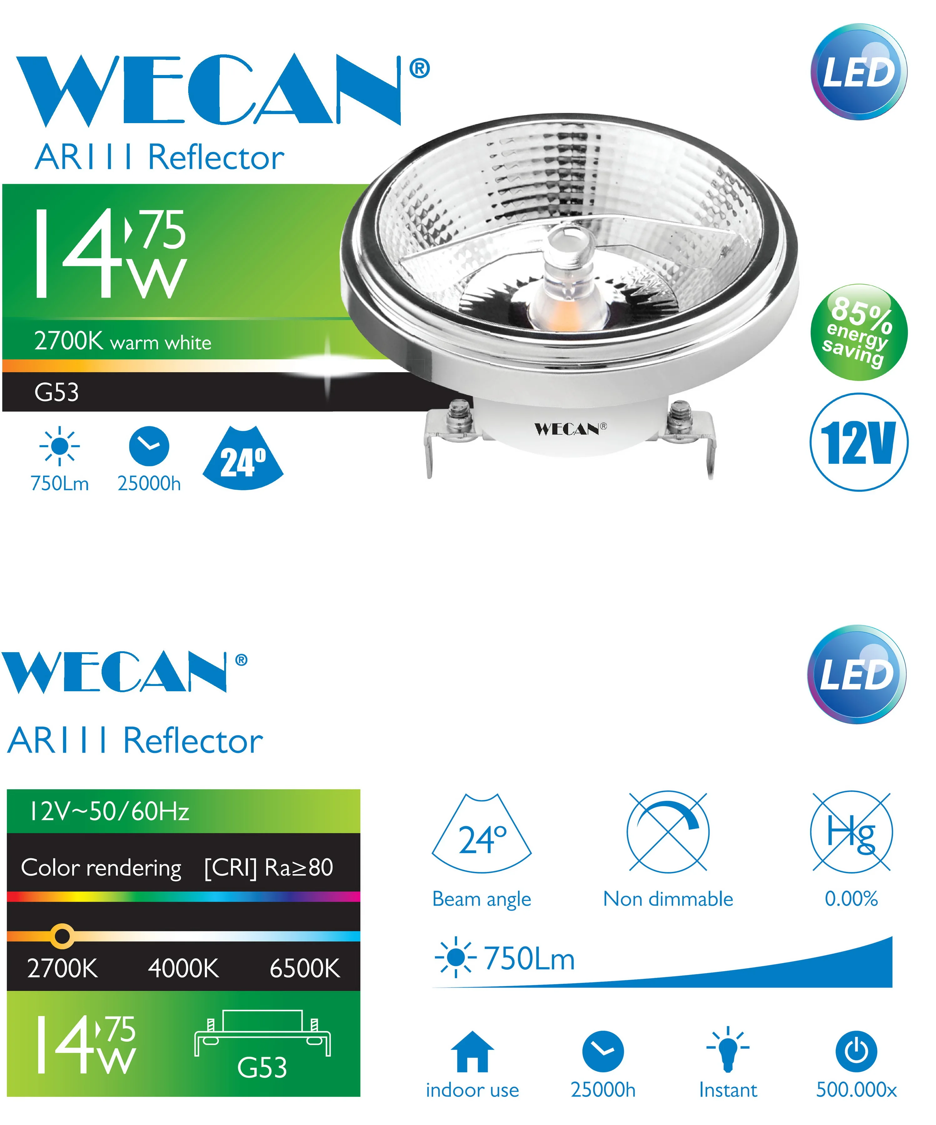 
12V ledl light AR111 reflector G53 