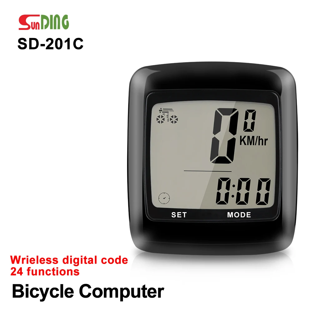 SUNDING SD-201C Bicycle Computer Wireless Bike Computer Rainproof Speedometer Odometer Luminous Temperature Bike Speedometer