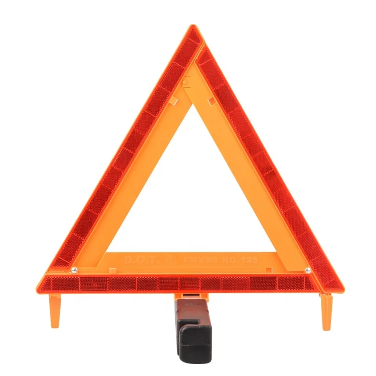 Car road safety tripod warning sign vehicular car towing reflective warning triangle dot distance from car