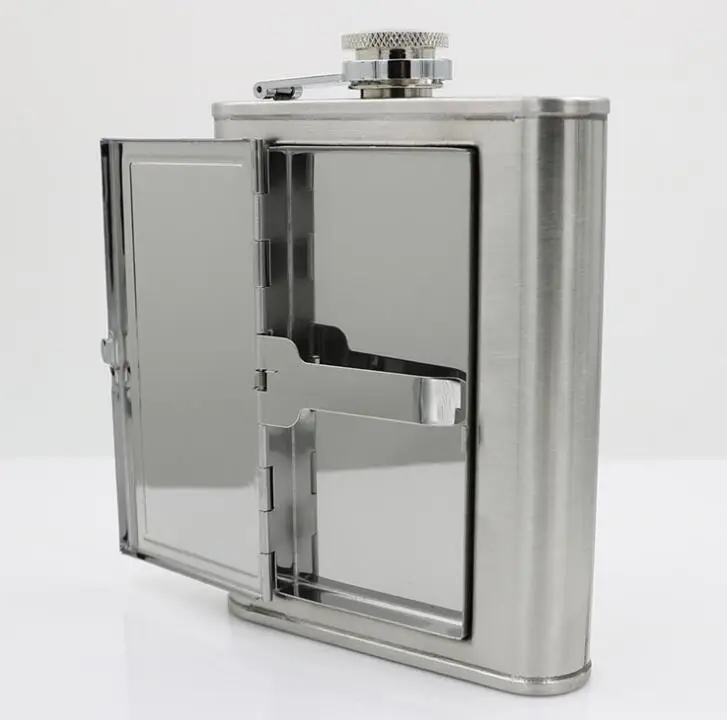 Leak-proof 6ounce Stainless Steel Hip Flask with Cigarette Case and Leather Wrapped Cover with Funnel