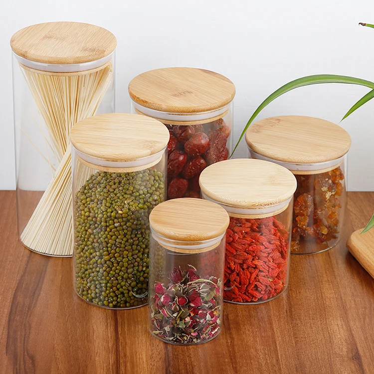4 oz 8 oz 10 oz food spice glass wooden lid container storage jars for with bamboo cork lid