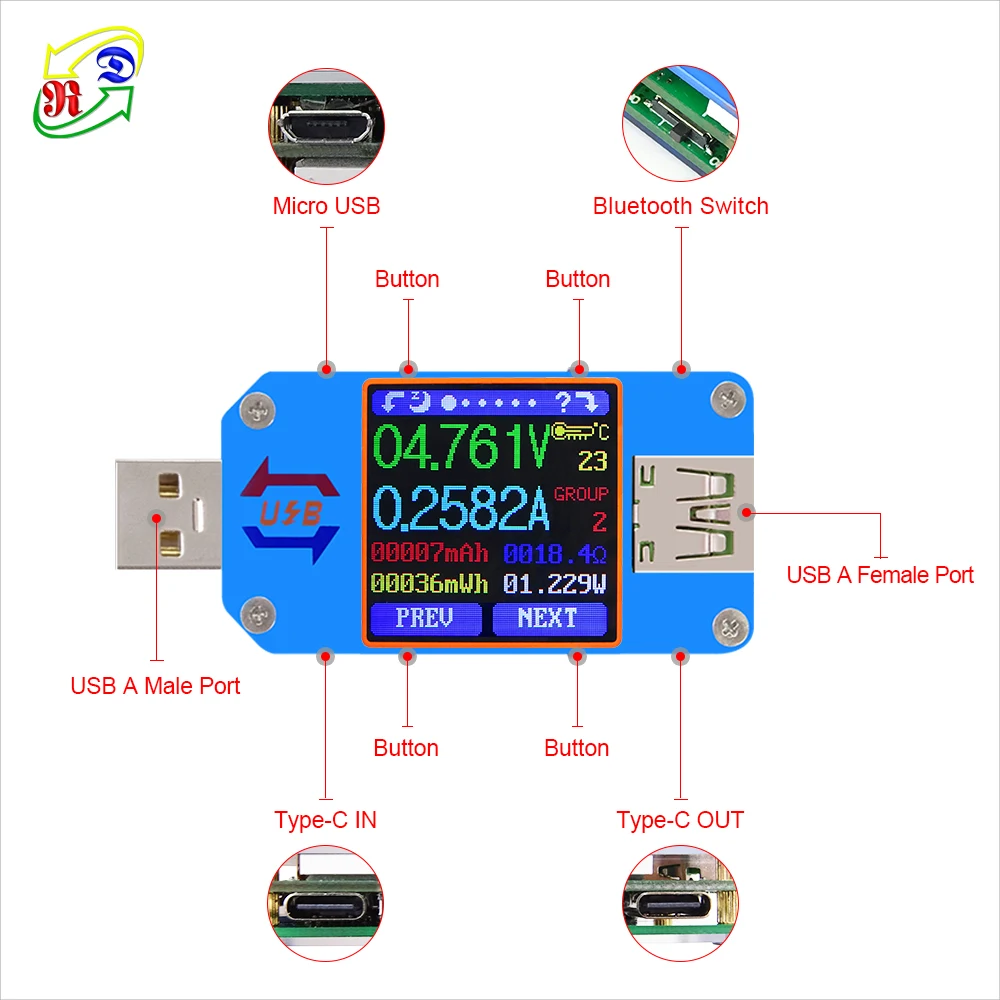 Цифровой мультиметр RD Type-C USB 2,0 UM25C с цветным ЖК-дисплеем, тестер постоянного тока, вольтметр, амперметр, измеритель напряжения
