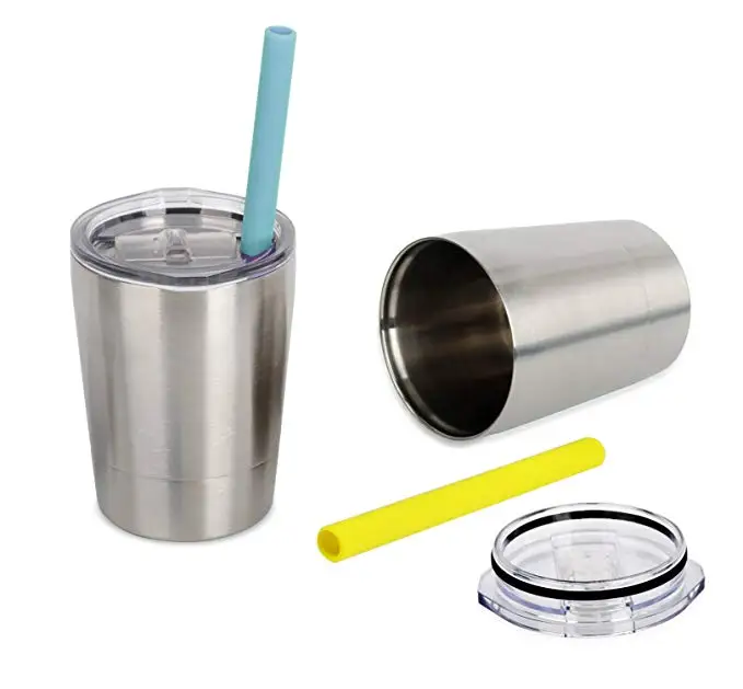 Kids Stainless Steel Cup Lovely Small Tumbler Sippy Cup with Lid and Silicone Straw