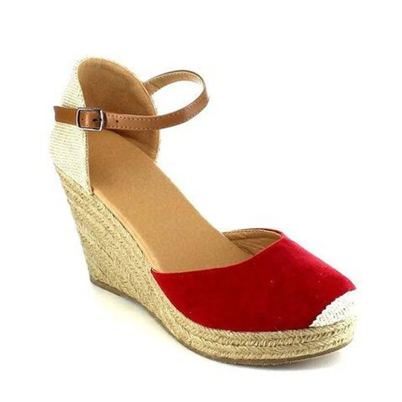 Fashion Women Closed Toe Espadrilles Platform Heel Wedge Shoes Ankle Strap Sandals