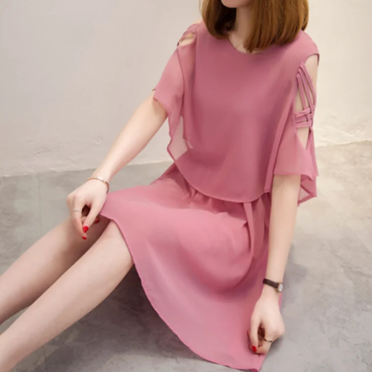 New fashion ladies chiffon dresses woman korea casual summer dress