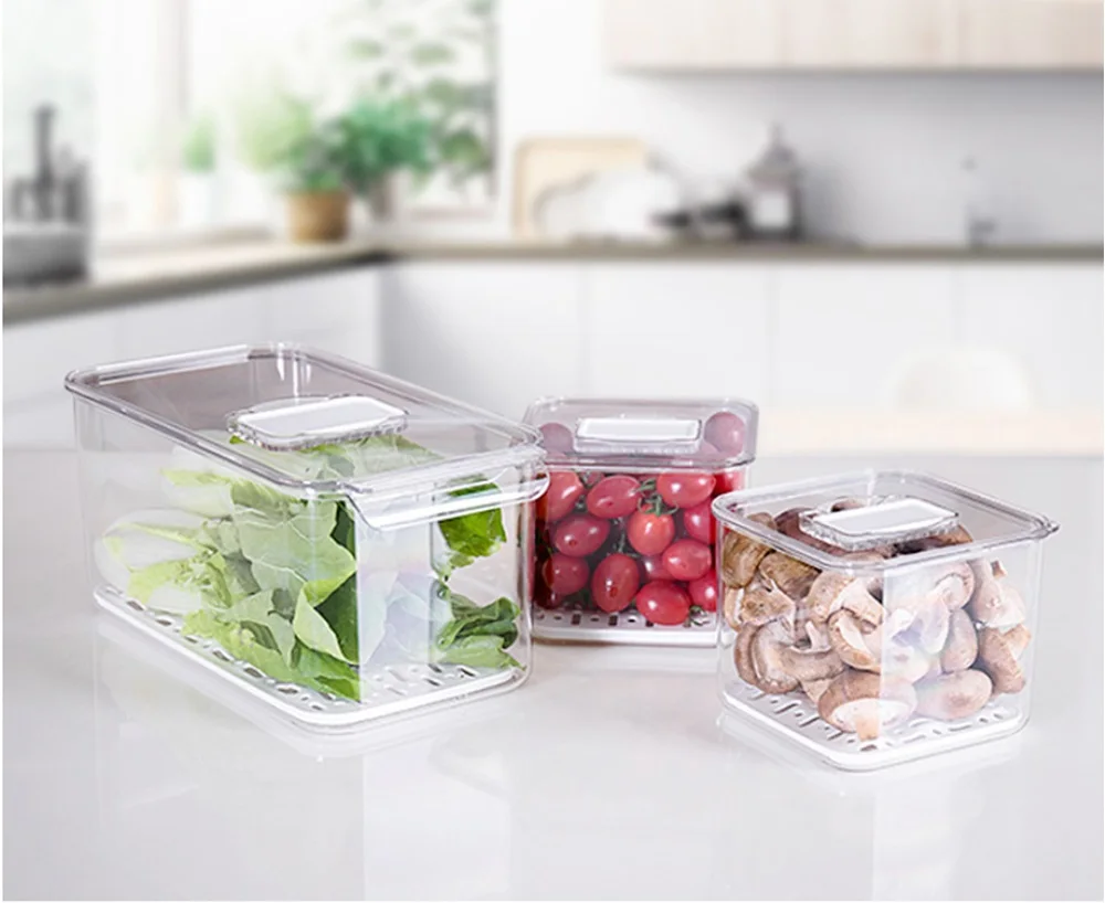 High Quality Clear PET Fresh Fridge Organizer Bins Refrigerator Container