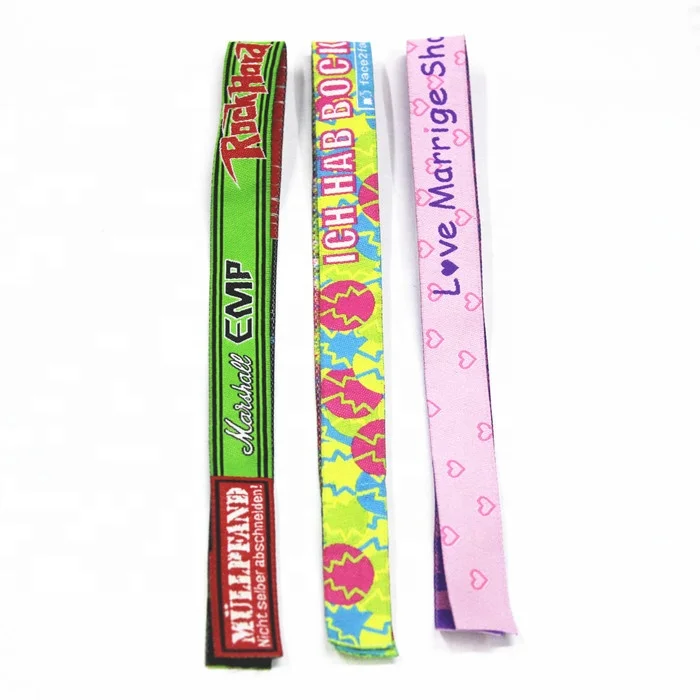 Custom promotional fabric bracelet woven ribbon fabric wristband with plastic sliding lock