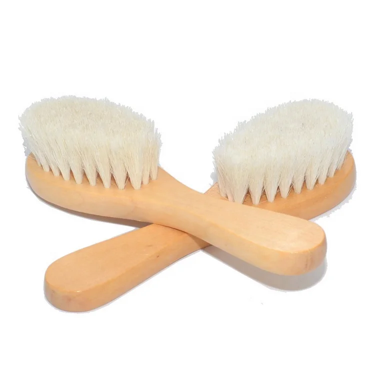 Custom logo Support low MOQ  wholesale natural 100% goat hair wooden comb natural baby hair brush set