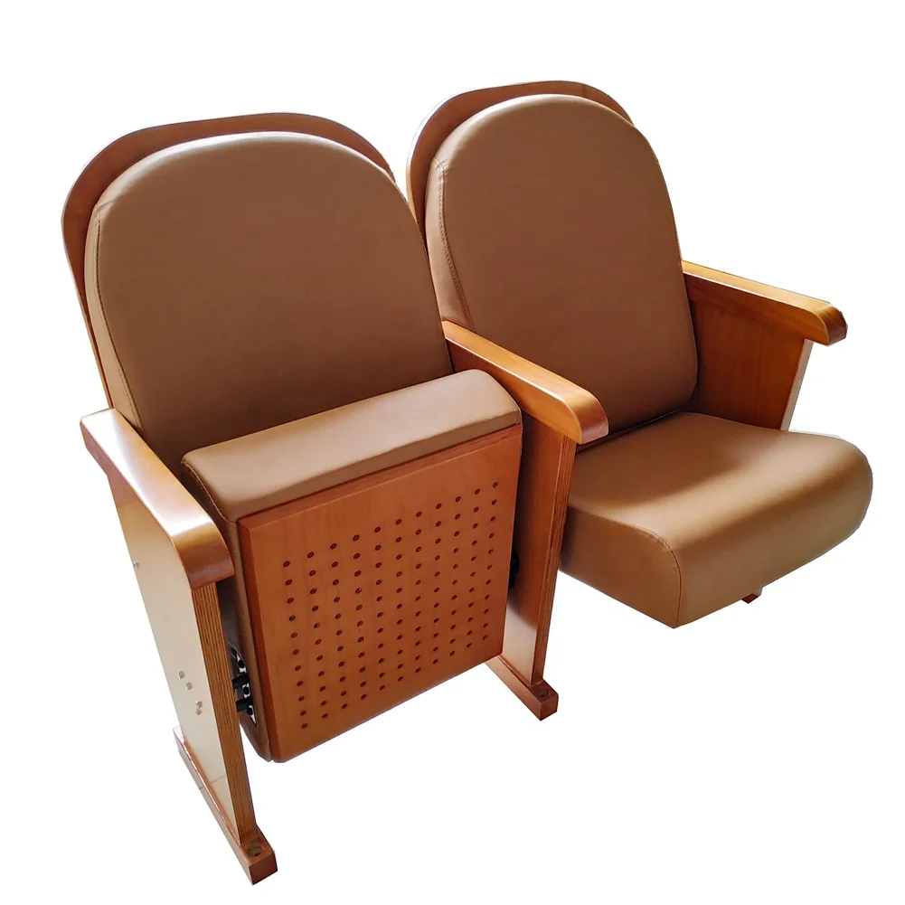 auditorium chair modern wooden folding school theater PU leather chair lecture hall church chair