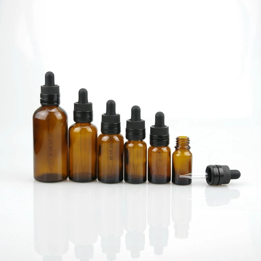 Glass Dropper Bottle with Child Resistant Tamper Evident Dropper Amber Cosmetic Screen Printing Size Dropper Cap Acceptable
