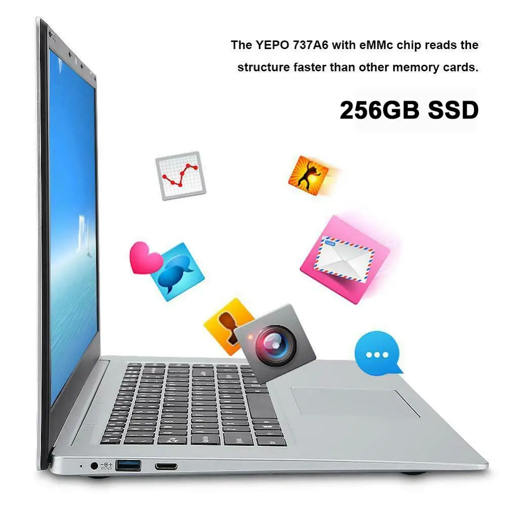 Ноутбук YEPO 737A6, 15,6 дюйма, FHD 1920*1080, Intel Celeron Apollo Lake J3455, ОЗУ 8 ГБ, SSD 256 ГБ