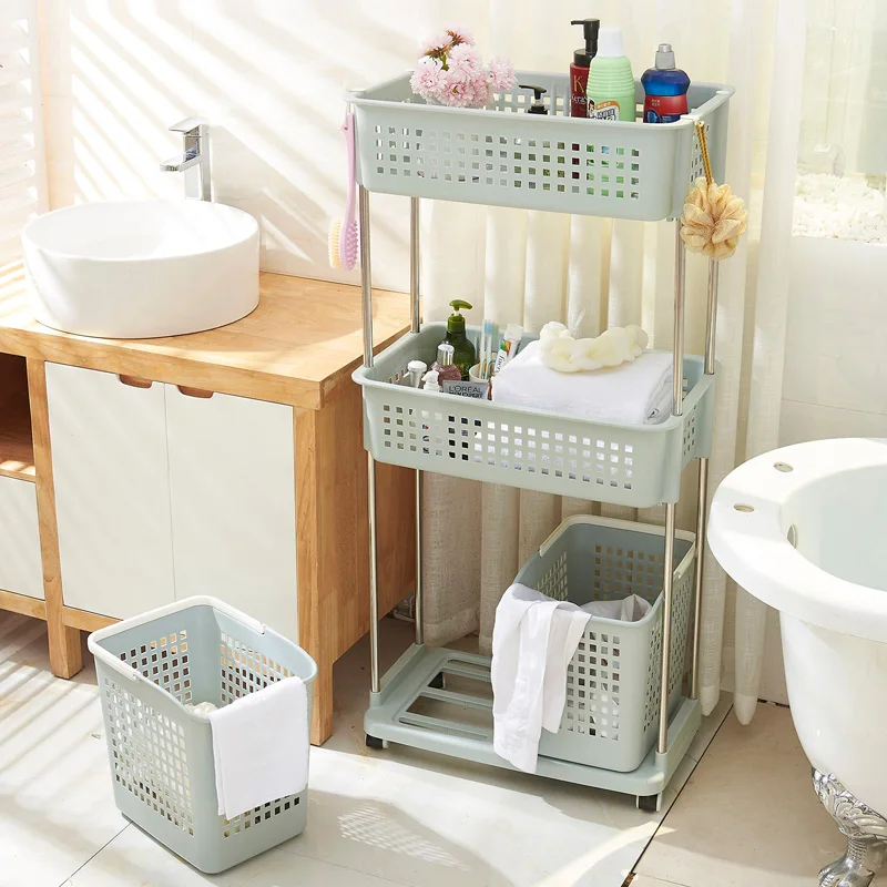 Hot sale  bathroom use plastic folding storage basket shelf
