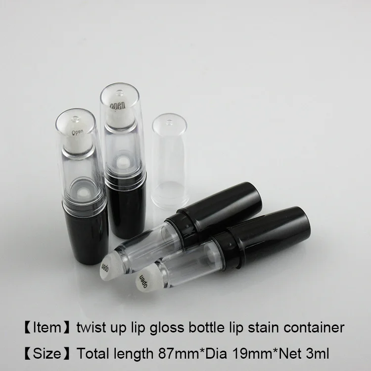 
moq 500pcs TM-LG601 3ml black twist up lip gloss bottle empty lip stain container lip stick pen package 