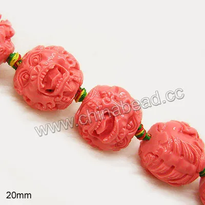 Latest carved jade beads, carved coral,Carved lion head beads