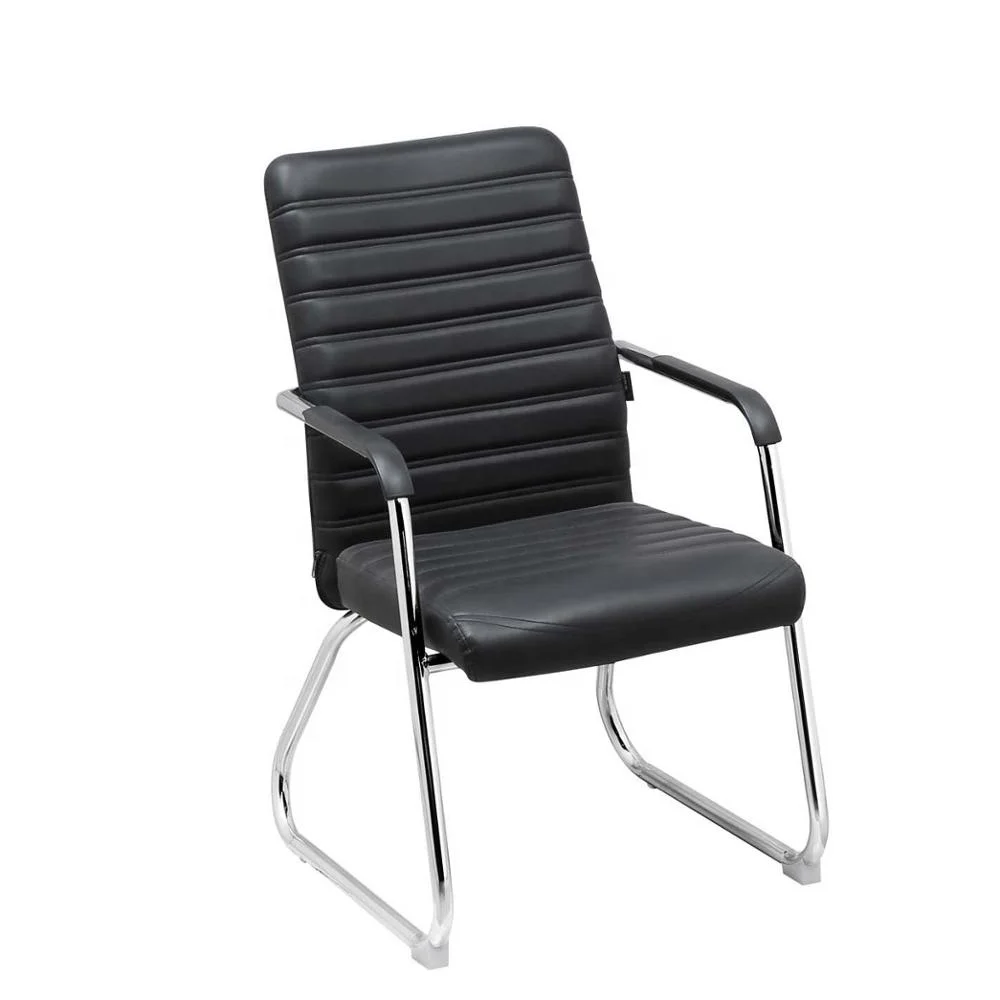Cheap metal base middle back leather visitors meeting computer office chair without wheels