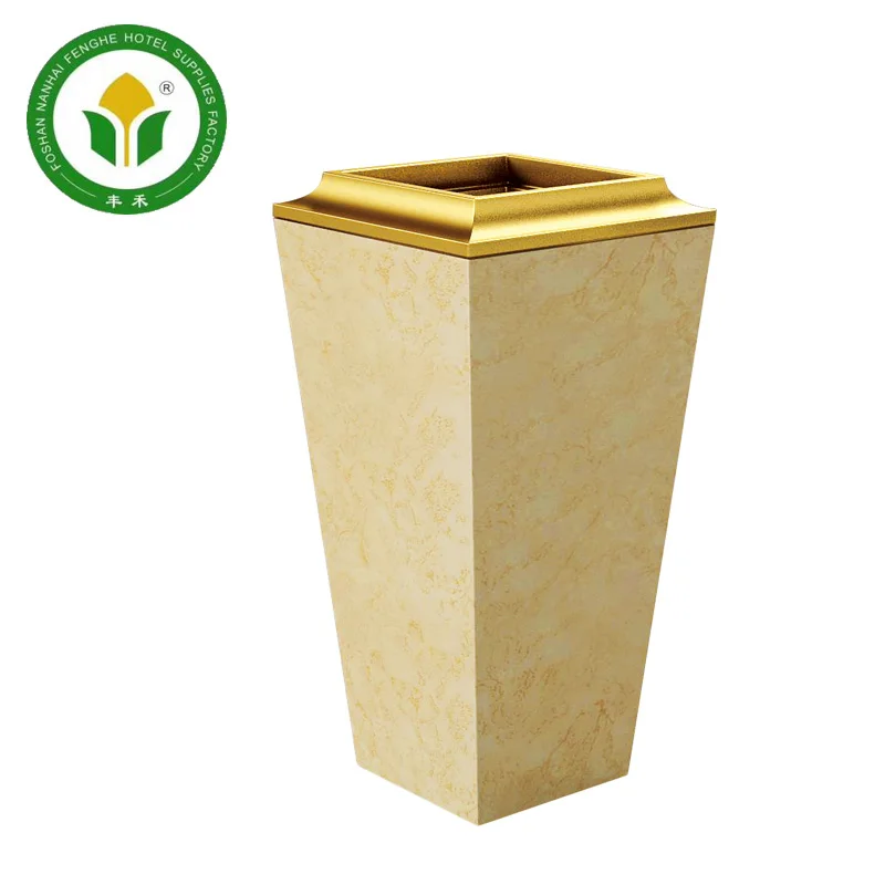 Оптовая продажа, стоячий черный квадратный мраморный контейнер для мусора и пепельницы для вестибюля отеля