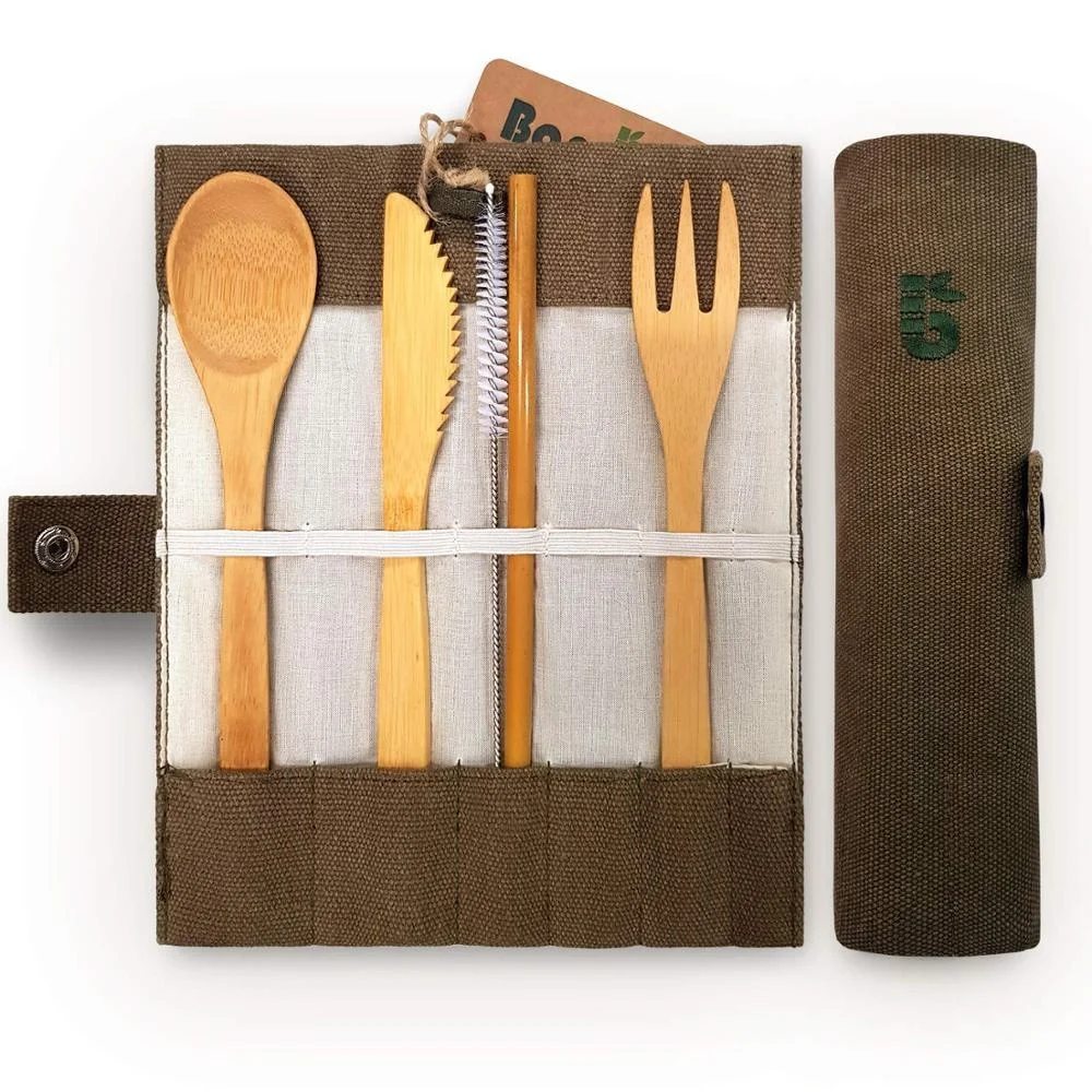 
Bamboo Cutlery Set Travel Utensil Set spoon knife fork set with Carrying Case Pouch 