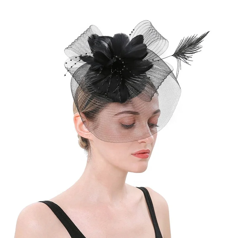 Summer Handmade Feather Flower Pillbox Cocktail Hat Women Wedding Party Veil Hair Accessories Headband Wholesale Fascinator Hats