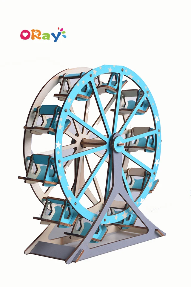 DIY Wooden Creative Model Toy Kits 3D Jigsaw Puzzles Laser Cut Natural Wood Ferris Wheel