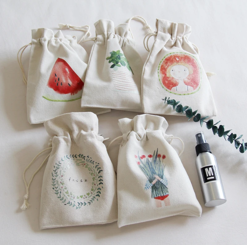 Cotton muslin promotional custom printed drawstring bag wholesale