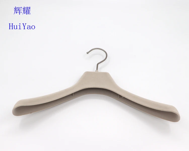 wholesale wide shoulder velvet flocked anti-slip jacket cloth hanger plastic suit hanger for winter coat clothes