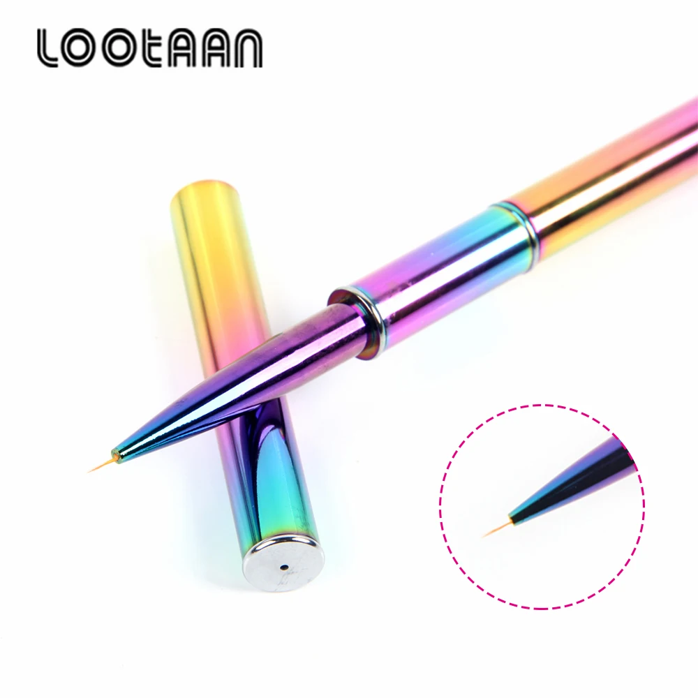 
LOOTAAN 2021 New Design Holo Acrylic Nail Art Brush Flat Brochas 100% Pure Kolinsky Color Nail Brushes Set With Rainbow Box 
