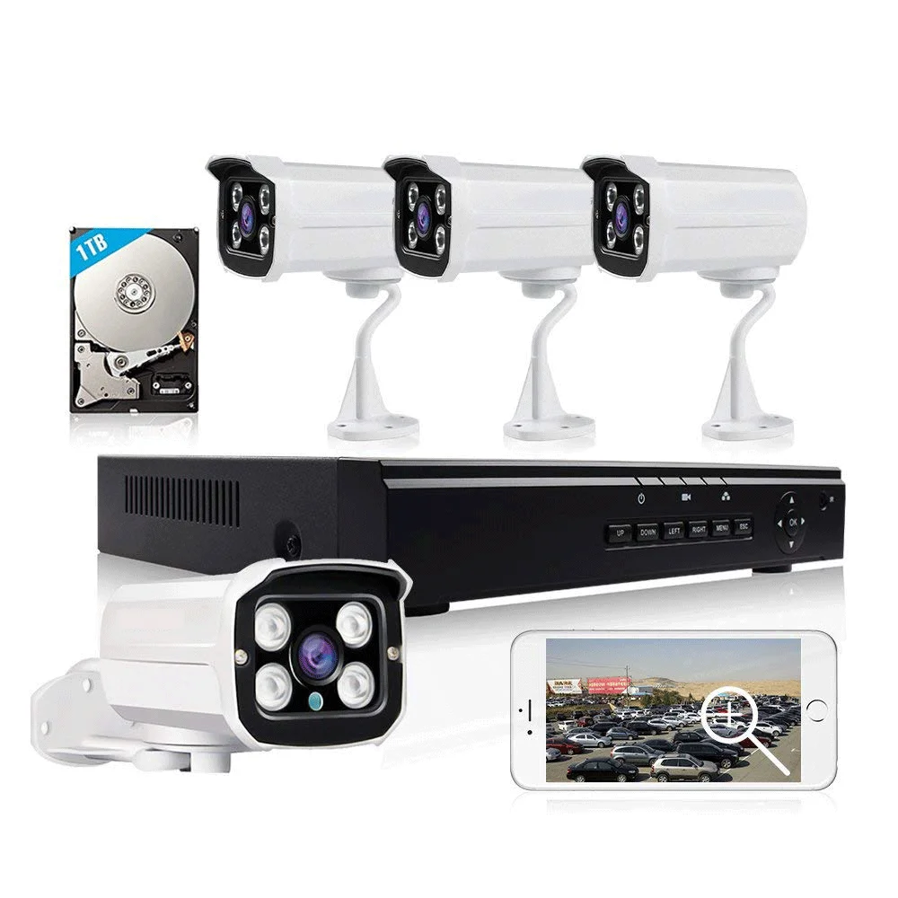 4ch 2mp poe cctv nvr комплект встроенный 1 ТБ жесткий диск безопасности камера системы система наружного видеонаблюдения камеры