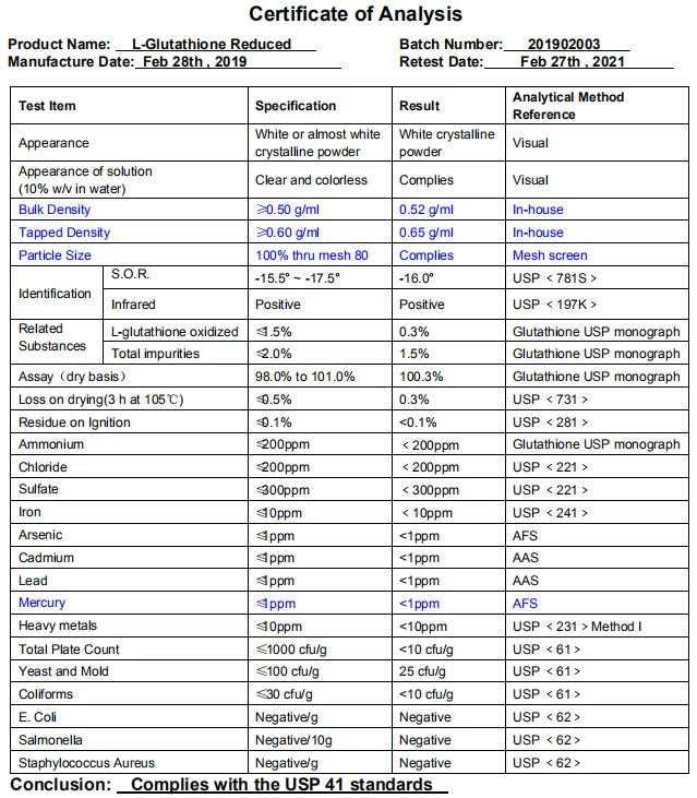 
GMP factory Glutathione , reduced L-Glutathione powder cas 70-18-8 