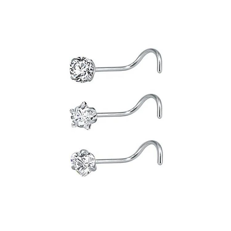 316L Stainless Steel Nose Piercing Jewelry Supplier Cubic Zirconia Nose Stud Screw Piercing Body Jewelry