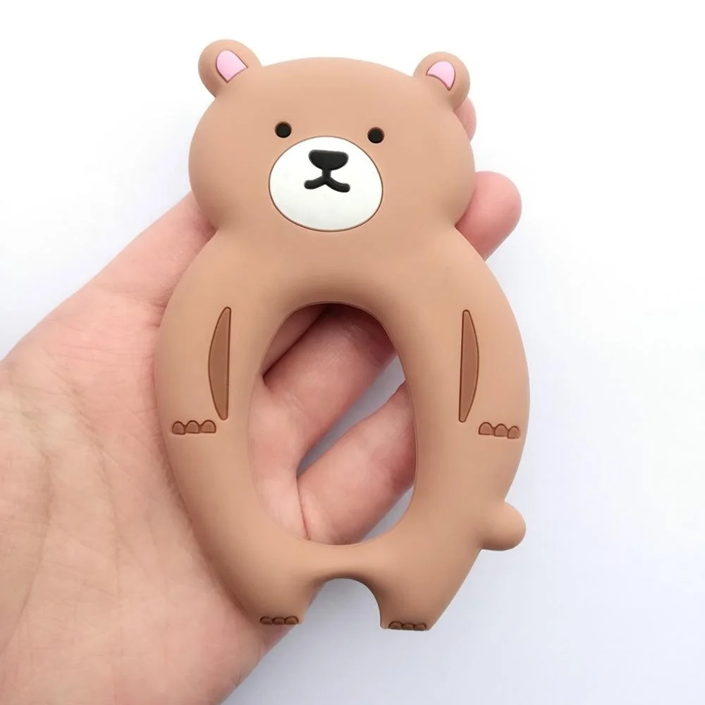 Baby Teething Toys BPA Free Silicone Teether Chew Egg with Pacifier Clip Cute and Effective Pain Relief (Brown Bear)