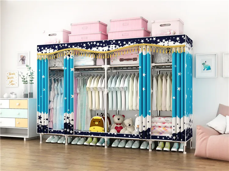 
New Portable Bedroom Funiture Foldable Fabric Clothes Closet Storage Wardrobe Modern Style Factory Promotion C215 