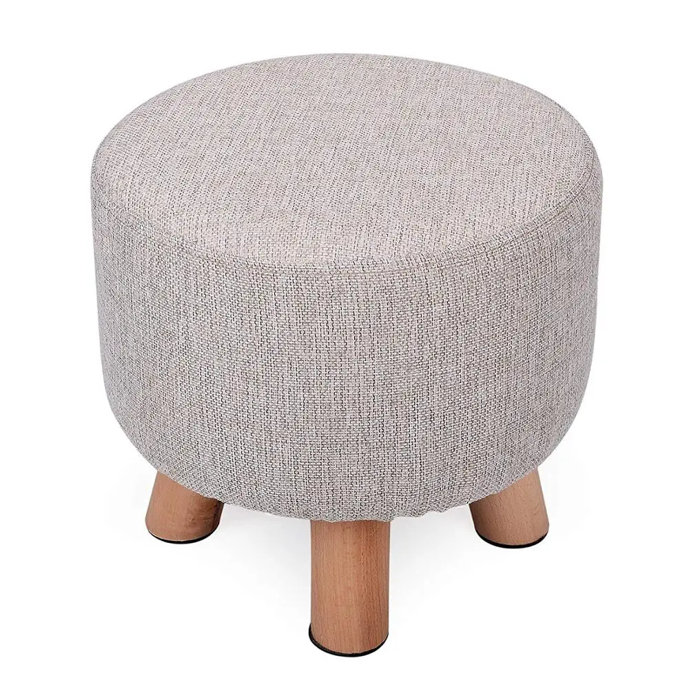 Custom logo wood round child foot stool with four wooden legs