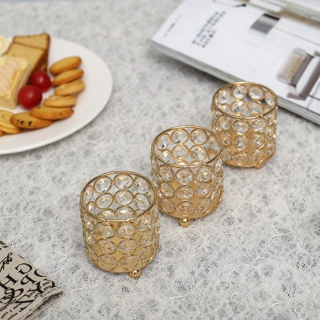 Christmas Gold Home Decor Table Centerpieces Cylinder Crystal Tealight Candle Holder Wedding Party Decoration