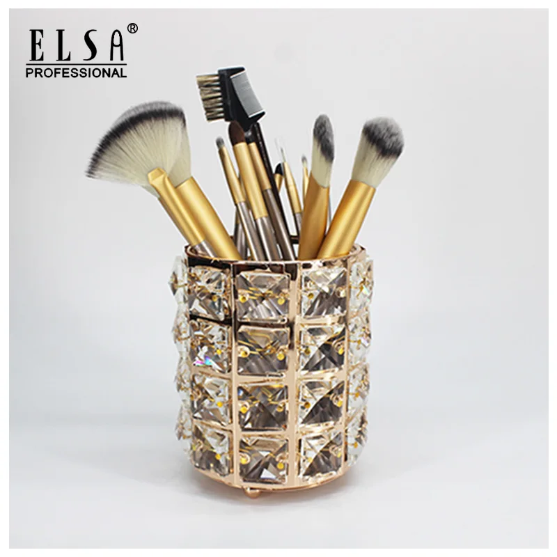 
European Metal Crystal Makeup Organizer Makeup Brush Desk Storage Box Dressing Table Pen Holder Storage Bucket Bathroom Decor 