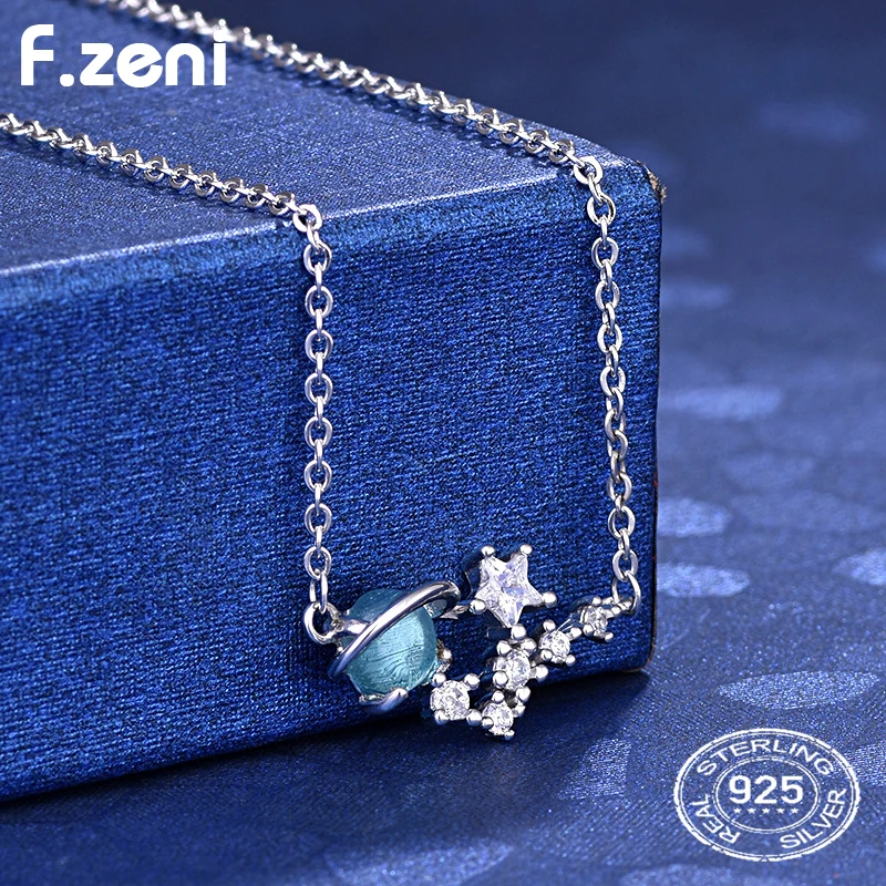 Dainty women jewelry astrology star saturn shape 925 Sterling silver planet necklace