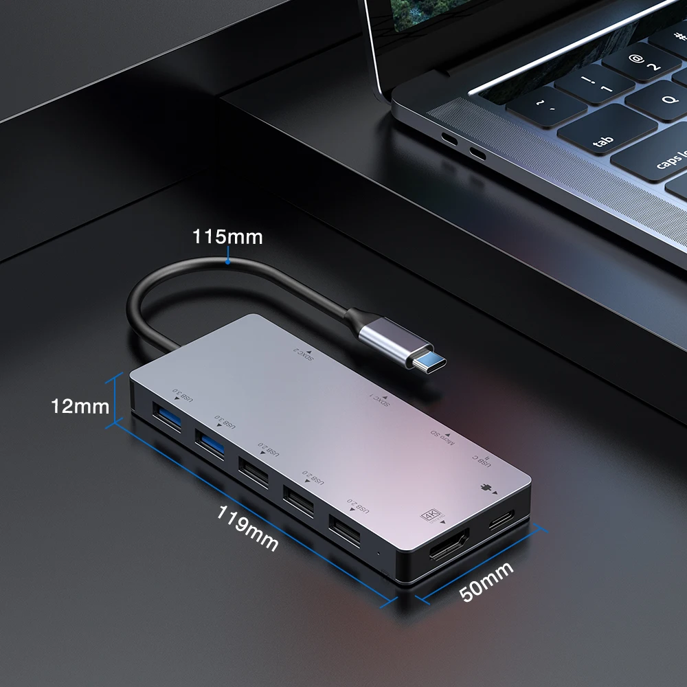 11 в 1 многопортовый Тип C hub адаптер питания к HD MI, USB 3,0, SDXC/TF кардридер