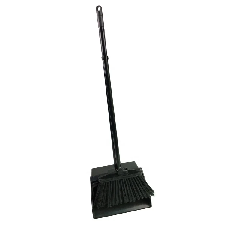 ESD ECO Plastic Black Folding Wind Proof Dustpan With Metal Stick and Broom Set For Cleaning