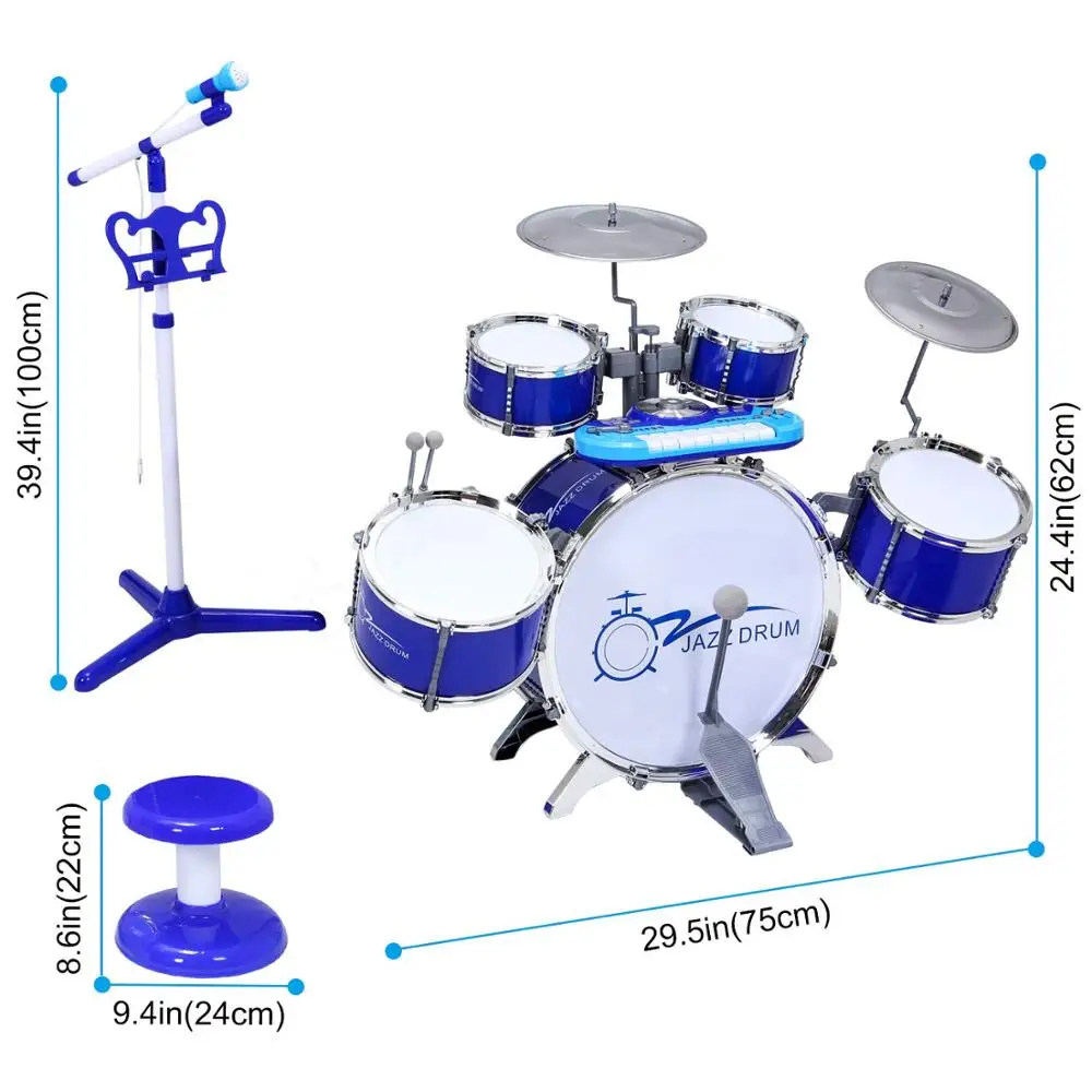 Piano Drum Set Toy - Electronic Rock Drum with Keyboard for Kids, Musical Piano Drum Instrument with Keys,Demo Songs,DJ Features