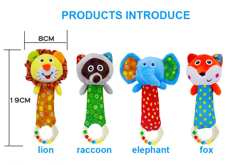 new born Baby rattle toys babyfans 2021 stuffed animal hand bell for kids educational infant toys