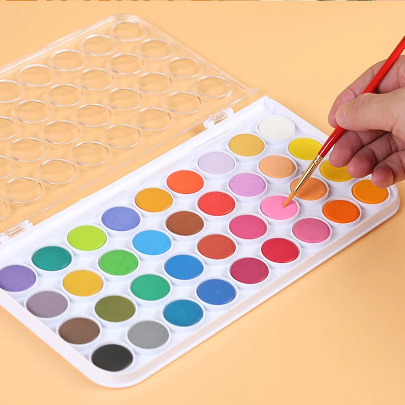 
12/24/36 Colors Professional Solid Watercolor Paints Paint Box with Paintbrush Bright Color Portable Watercolor Pigment Set 