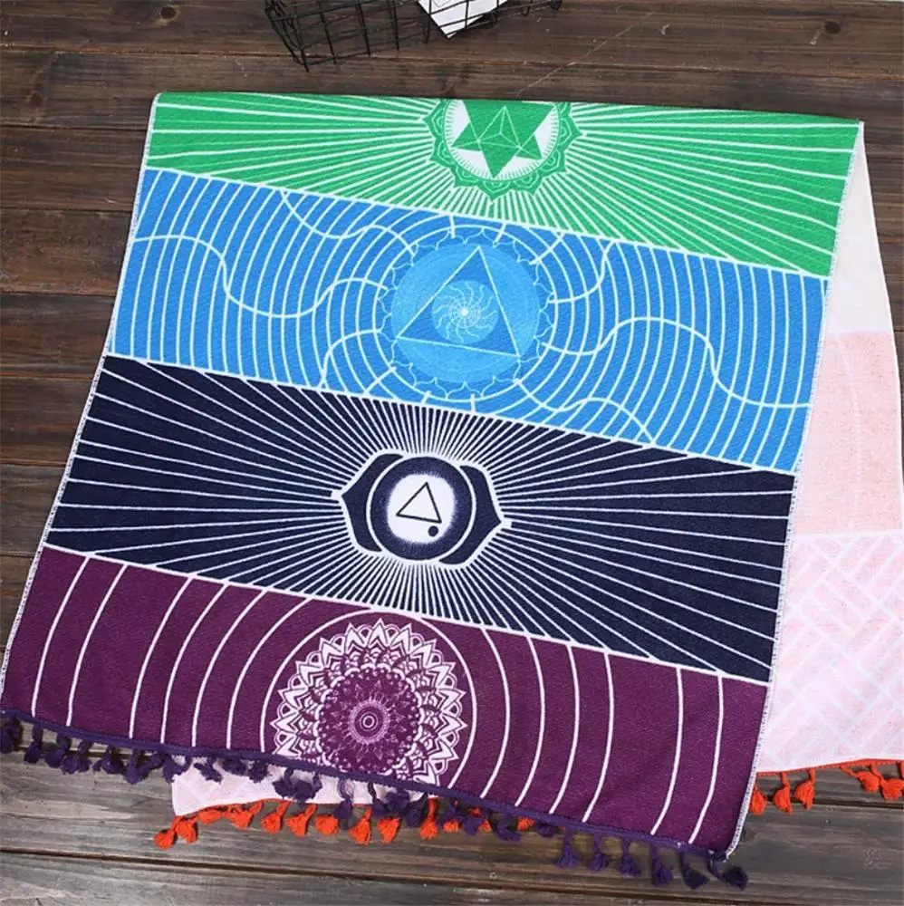 Yutong Rainbow Mandala Bohemia Beach Bath Towel Cotton Chakra Yoga Mat Home Decor Shawl Blanket For Wall Hanging India Tapestry