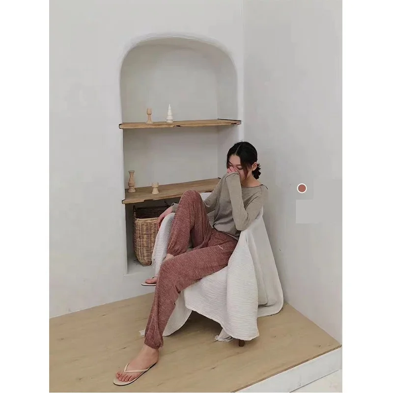 Hot Sale Double-colored Yarn Knitted Women Sweat Pants Leisure Wear Yoga Jogging Pants Home wear Pajama Pants