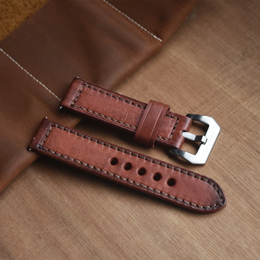 Premium best leather watch bands blue vintage genuine leather watch strap