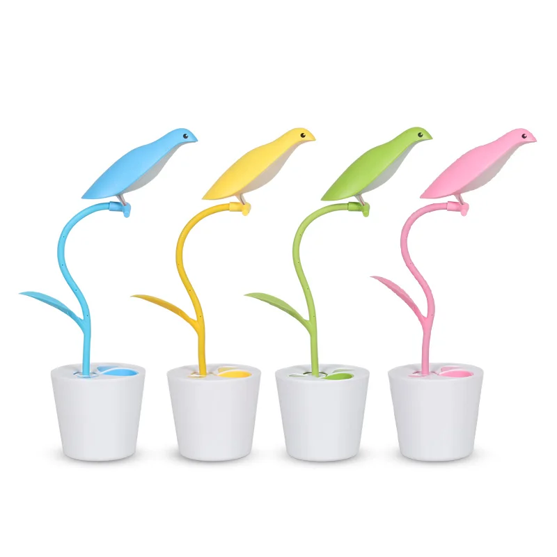 Portable bird design led rechargeable desk lamp led light lamp with pen holder and usb charging port