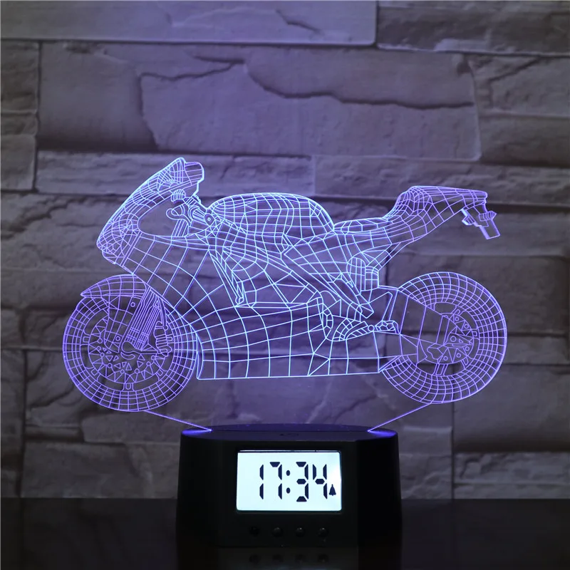 Cool Children Gift Motorcycle Shape Lamp 3d Led Light OEM Alarm Clock LED-hologramm Holiday Decoration