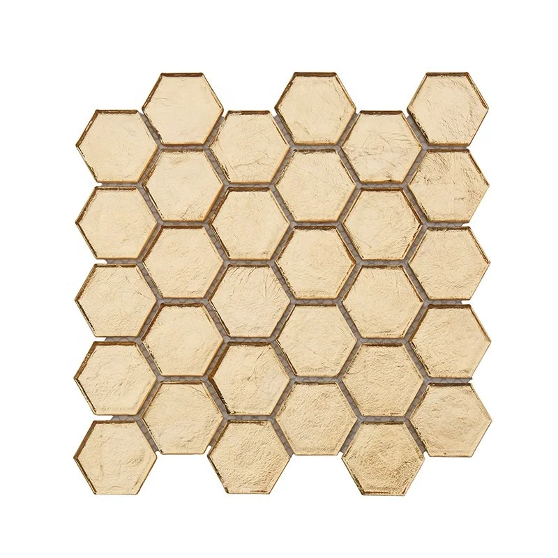 New Arrival Wall Decoration Gold Foil Paper Hexagon Glass Mosaic